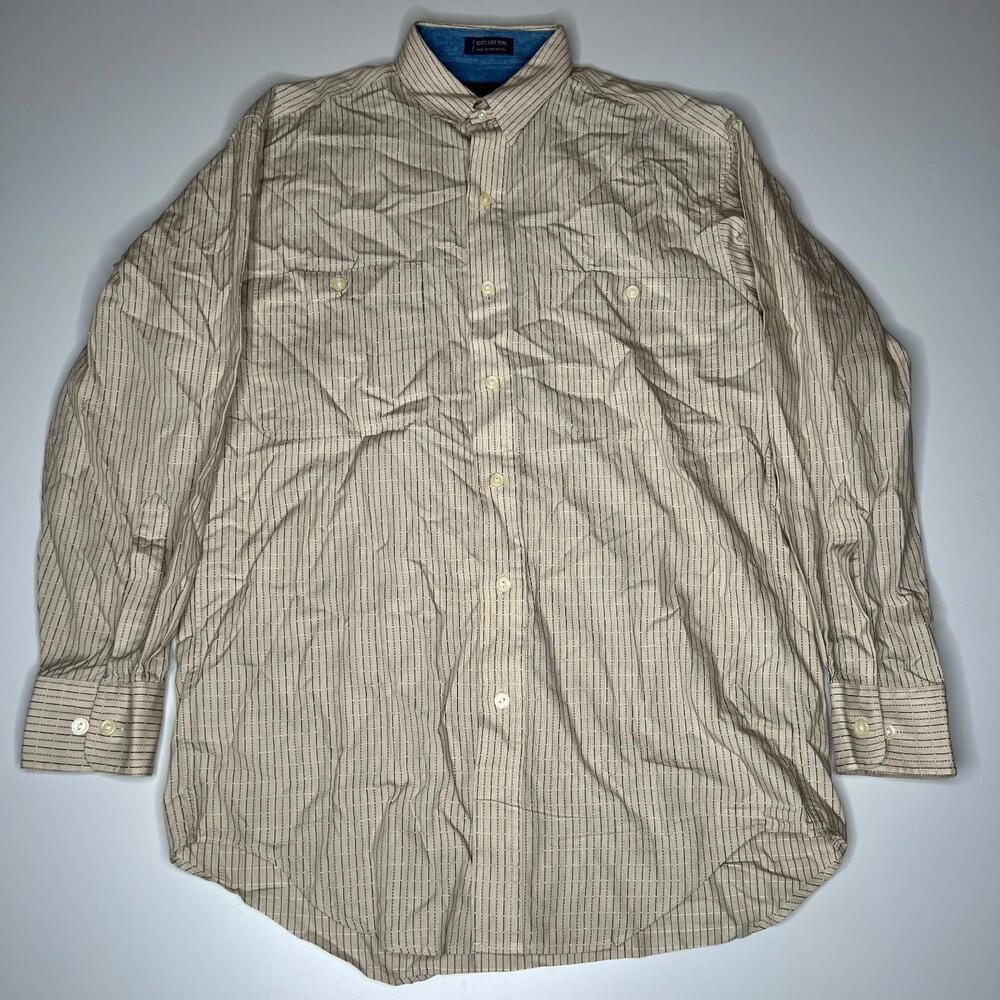 Vintage Chaps Ralph Lauren Shirt 15.5 32/33 Beige Stripe Button Down